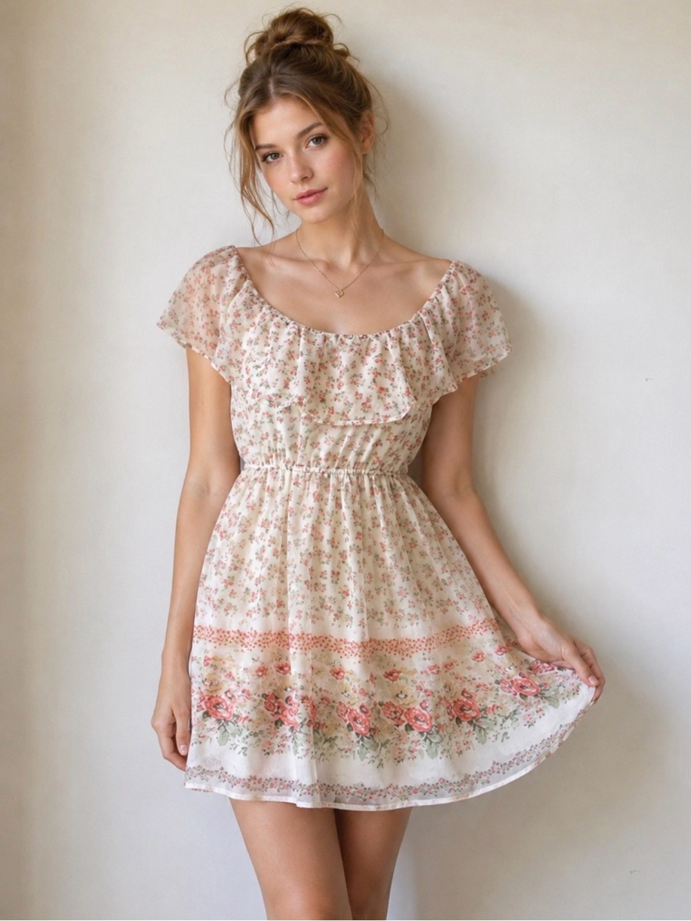 Vintage Y2K Cottagecore Floral Chiffon Dress